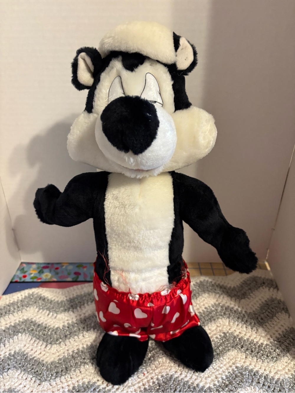 Black & White Skunk Plush with Red Heart Shorts - Kids Stuffed Animal - Picture 1 of 3